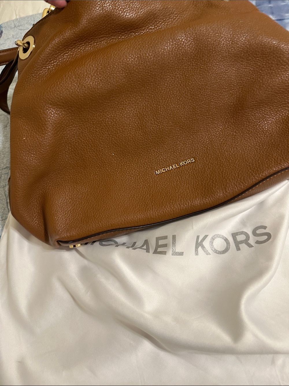 Michael Kors Tan Pebbled Leather Duffel Bag with Gold Hardware
